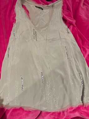 Pure Sugar Ivory Beaded Sleeveless Tunic Tank Top Size S